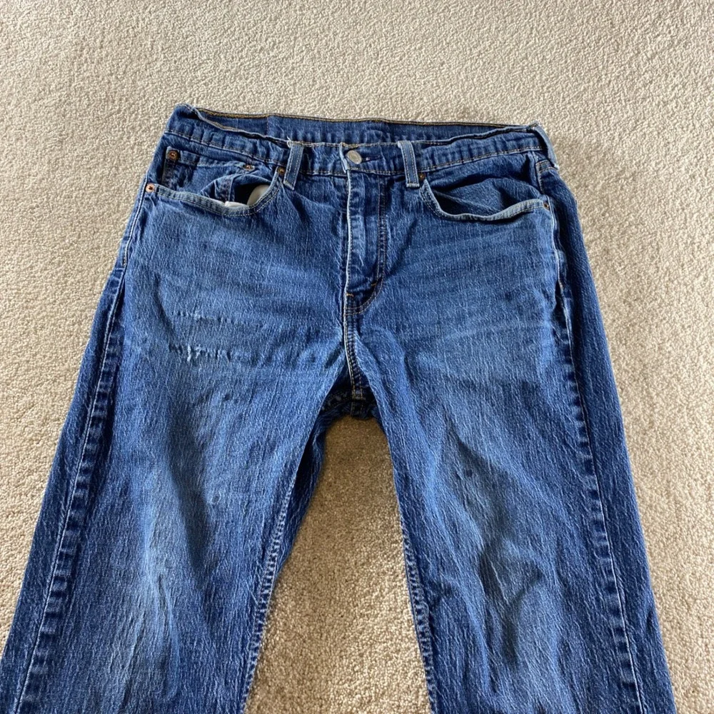 Levi's 514 Straight Fit Jeans Mens 34x32 Blue Distressed Denim‎ Western